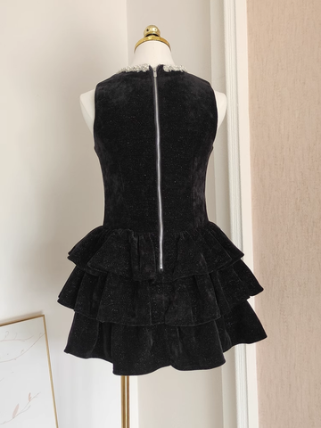A Line Scoop Ruffles Vacation Dresses Short Black Birthday Outfits SD334